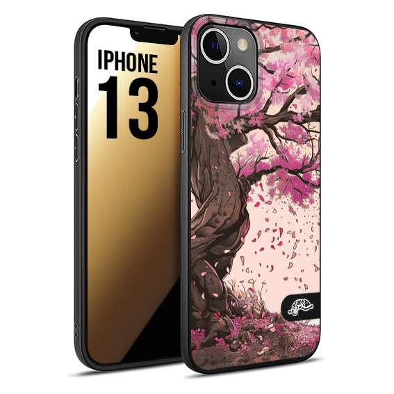 CUSTOMIZZA - Custodia cover nera morbida in tpu compatibile per iPhone 13 giapponese colori morbidi fiori di ciliegio rosa disegnata