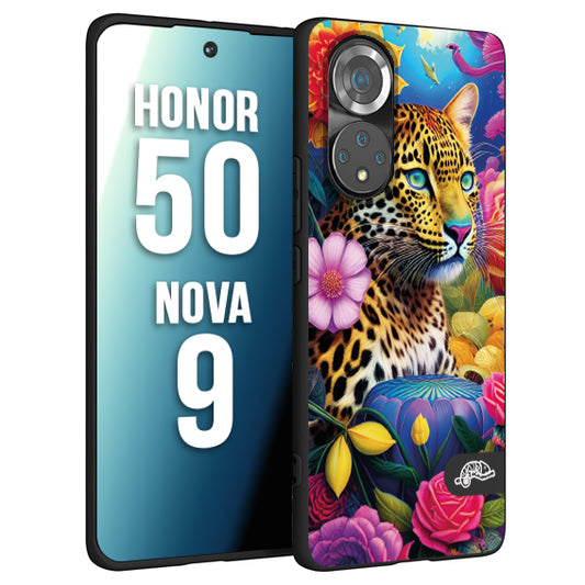 CUSTOMIZZA - Custodia cover nera morbida in tpu compatibile per Huawei Nova 9 - Honor 50 fiori astratti donna flower fantasia leopardo ghepardo animali colorati