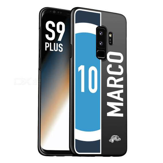 CUSTOMIZZA - Custodia cover nera morbida in tpu compatibile per Samsung S9 PLUS personalizzata calcio football nome e numero calciatori biancoazzurri bianco celesti