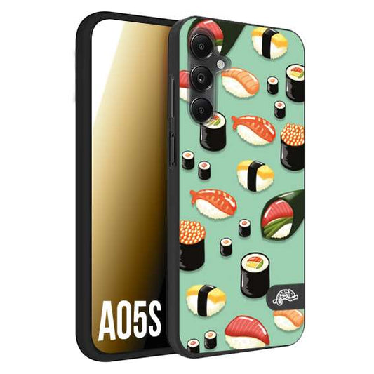 CUSTOMIZZA - Custodia cover nera morbida in tpu compatibile per Samsung A05S sushi disegni giapponese nighiri acquamarina verde