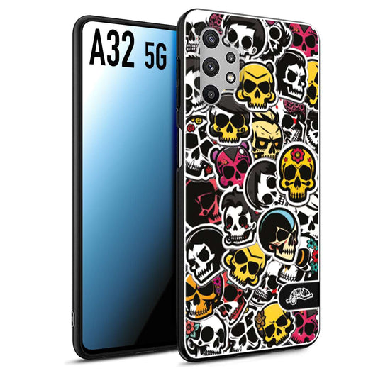 CUSTOMIZZA - Custodia cover nera morbida in tpu compatibile per Samsung A32 5G sticker bomb teschi colorati adesivi skulls skater snowboard