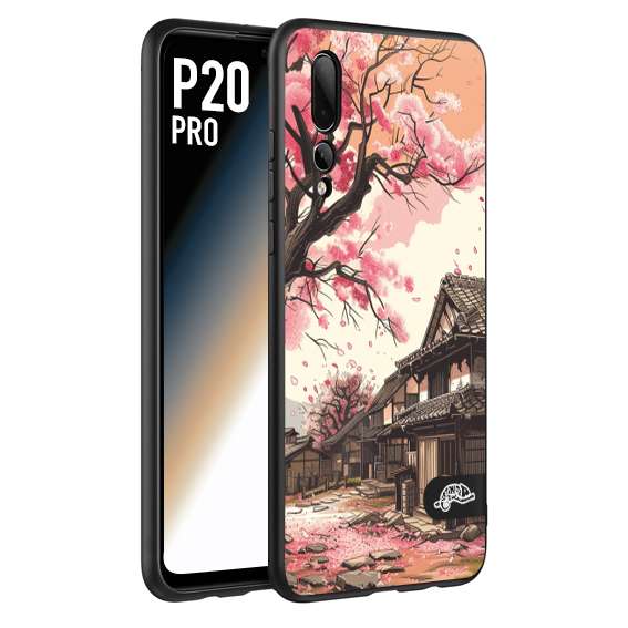 CUSTOMIZZA - Custodia cover nera morbida in tpu compatibile per Huawei P20 PRO casa giapponese rosa ciliegio in fiore disegnata tattoo