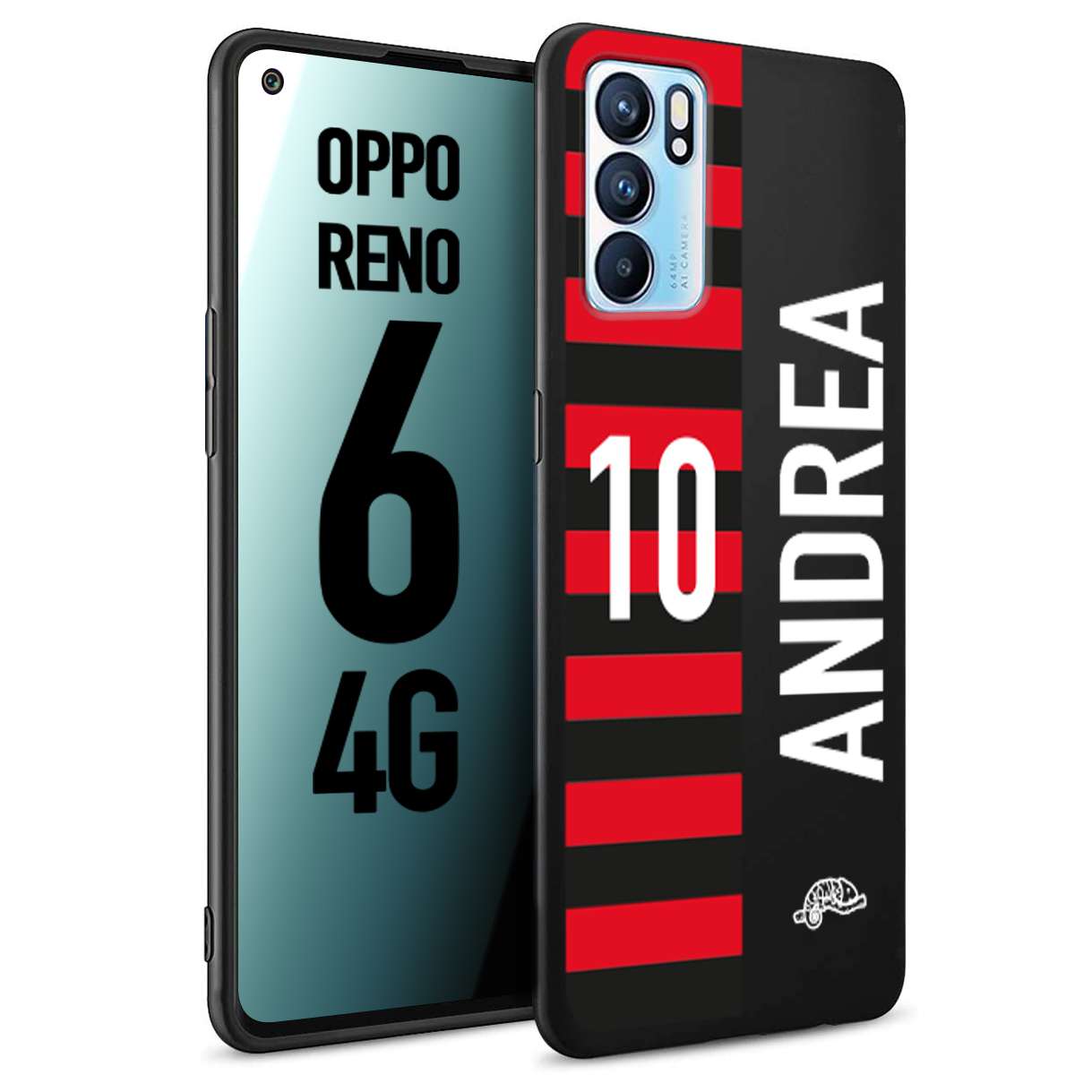 CUSTOMIZZA - Custodia cover nera morbida in tpu compatibile per Oppo Reno 6 4G personalizzata calcio football nome e numero calciatori rossonera