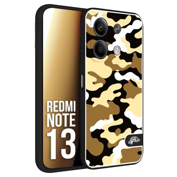 CUSTOMIZZA - Custodia cover nera morbida in tpu compatibile per Xiaomi Redmi Note 13 camouflage mimetico militare giallo desert brown