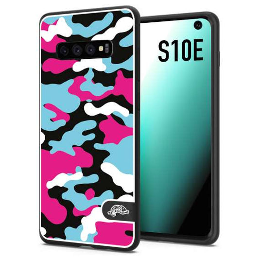 CUSTOMIZZA - Custodia cover nera morbida in tpu compatibile per Samsung S10E camouflage mimetico militare fucsia celeste