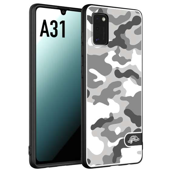 CUSTOMIZZA - Custodia cover nera morbida in tpu compatibile per Samsung A31 camouflage mimetico militare bianco white