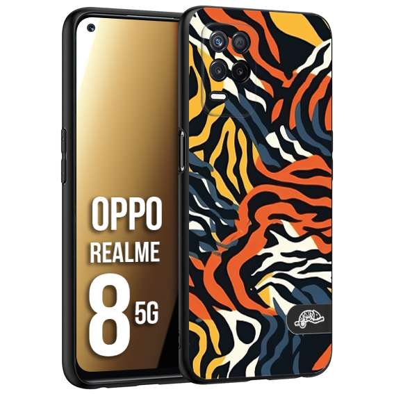 CUSTOMIZZA - Custodia cover nera morbida in tpu compatibile per Oppo Realme 8 5G leopardato maculato tigrato tiger colorata gialla blu arancio