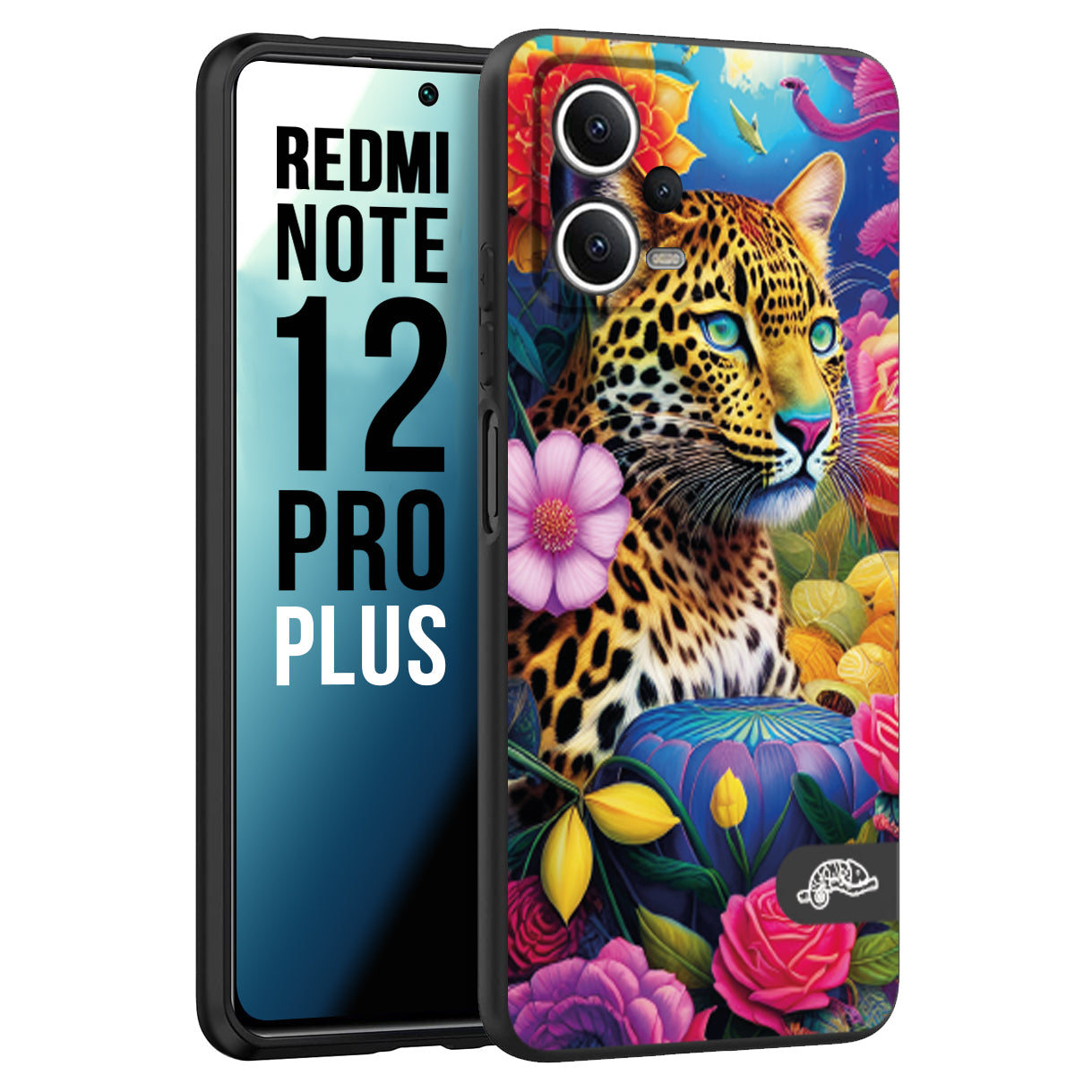 CUSTOMIZZA - Custodia cover nera morbida in tpu compatibile per Xiaomi Redmi Note 12 PRO PLUS fiori astratti donna flower fantasia leopardo ghepardo animali colorati