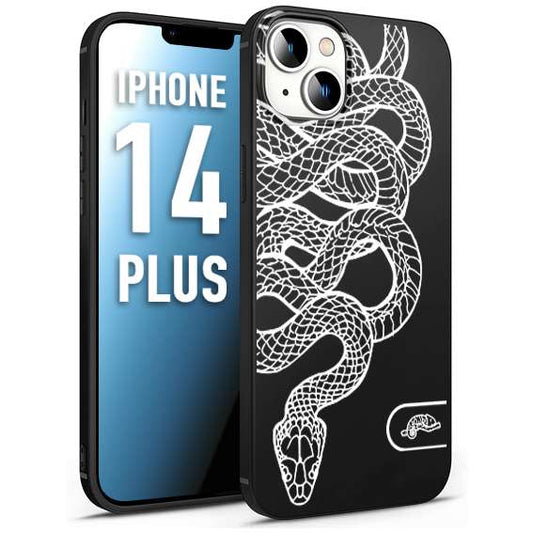 CUSTOMIZZA - Custodia cover nera morbida in tpu compatibile per iPhone 14 PLUS serpente snake bianco a rilievo disegnato tattoo tatuaggio