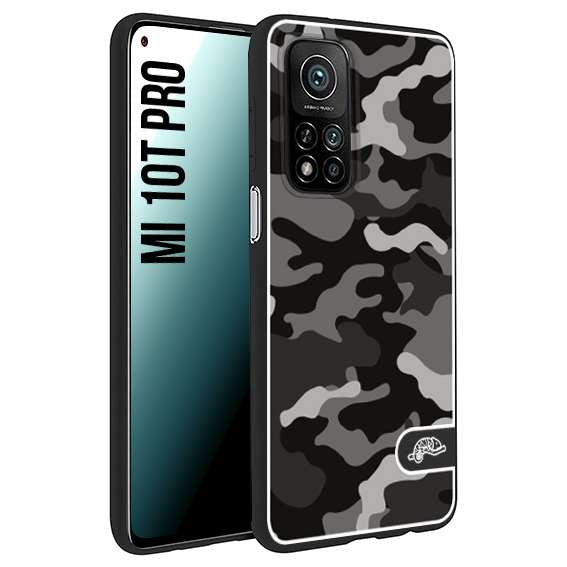 CUSTOMIZZA - Custodia cover nera morbida in tpu compatibile per Xiaomi Mi 10T PRO camouflage mimetico militare nero black grigio