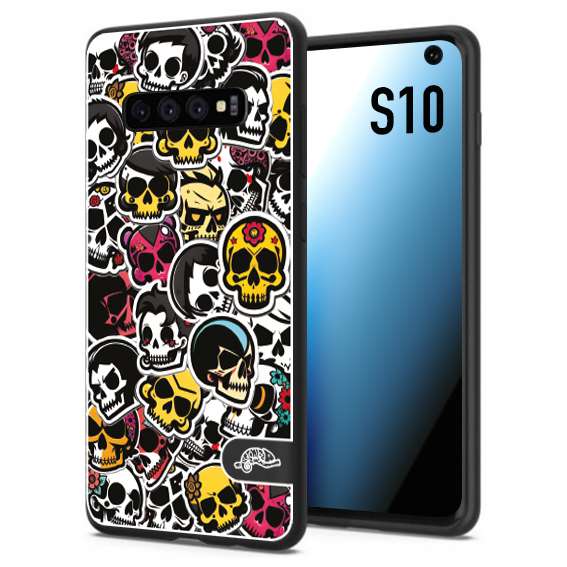 CUSTOMIZZA - Custodia cover nera morbida in tpu compatibile per Samsung S10 sticker bomb teschi colorati adesivi skulls skater snowboard