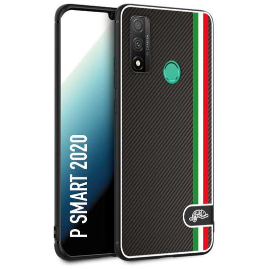 CUSTOMIZZA - Custodia cover nera morbida in tpu compatibile per Huawei P Smart 2020 effetto fibra di carbonio bandiera Italia made in Italy