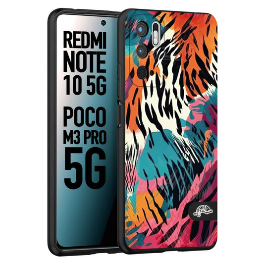 CUSTOMIZZA - Custodia cover nera morbida in tpu compatibile per Xiaomi Redmi Note 10 5G - Poco M3 Pro 5G leopardato maculato tigrato tiger colorata summer color