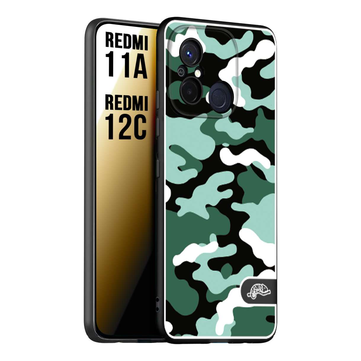 CUSTOMIZZA - Custodia cover nera morbida in tpu compatibile per Xiaomi Redmi 11A - 12C camouflage mimetico militare verde green