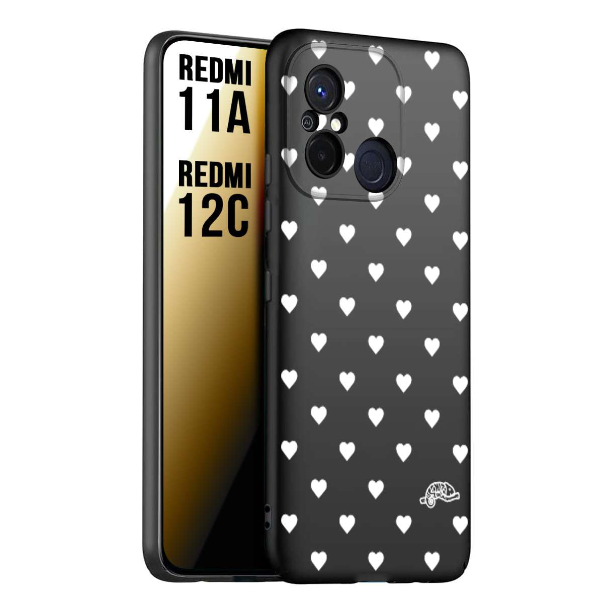 CUSTOMIZZA - Custodia cover nera morbida in tpu compatibile per Xiaomi Redmi 11A - 12C cuori pois bianchi donna pin up vintage