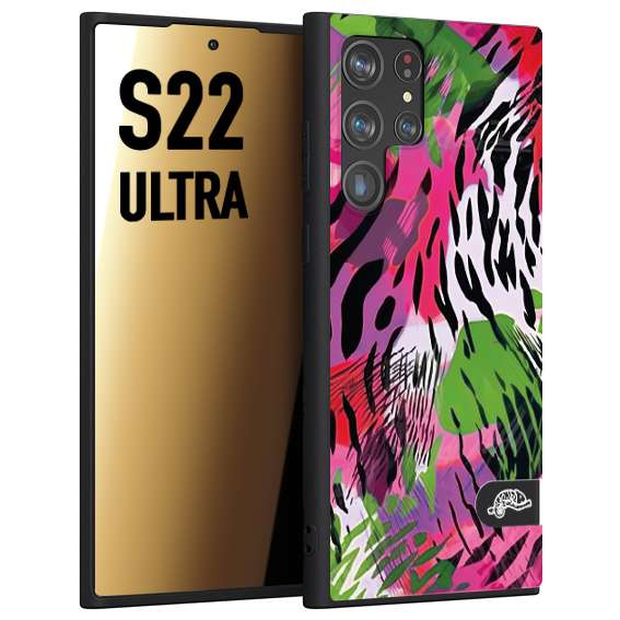 CUSTOMIZZA - Custodia cover nera morbida in tpu compatibile per Samsung S22 ULTRA leopardato tigrato tiger colorata summer color verde fucsia