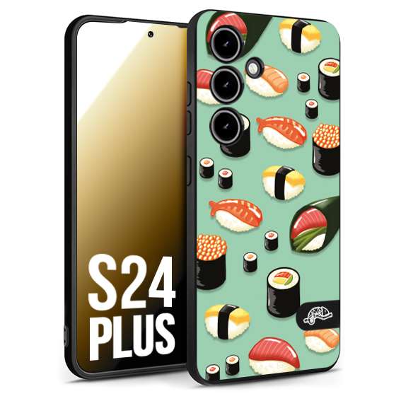 CUSTOMIZZA - Custodia cover nera morbida in tpu compatibile per Samsung S24 PLUS sushi disegni giapponese nighiri acquamarina verde