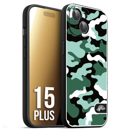 CUSTOMIZZA - Custodia cover nera morbida in tpu compatibile per iPhone 15 PLUS camouflage mimetico militare verde green