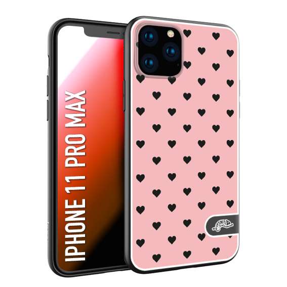 CUSTOMIZZA - Custodia cover nera morbida in tpu compatibile per iPhone 11 PRO MAX cuori pois rosa donna pin up vintage