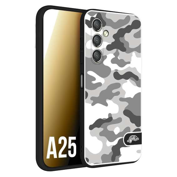 CUSTOMIZZA - Custodia cover nera morbida in tpu compatibile per Samsung A25 camouflage mimetico militare bianco white