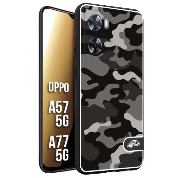 CUSTOMIZZA - Custodia cover nera morbida in tpu compatibile per Oppo A57 5G - A77 5G camouflage mimetico militare nero black grigio