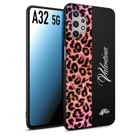 CUSTOMIZZA - Custodia cover nera morbida in tpu compatibile per Samsung A32 5G leopardato rosa fucsia personalizzata nome iniziali