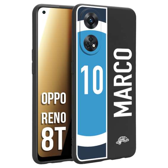 CUSTOMIZZA - Custodia cover nera morbida in tpu compatibile per Oppo Reno 8T personalizzata calcio football nome e numero calciatori biancoazzurri bianco celesti