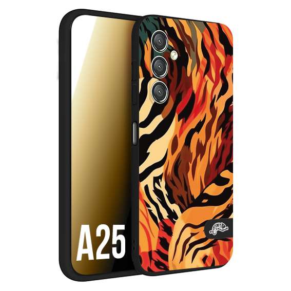 CUSTOMIZZA - Custodia cover nera morbida in tpu compatibile per Samsung A25 leopardato maculato tigrato tiger colorata gialla rossa arancio