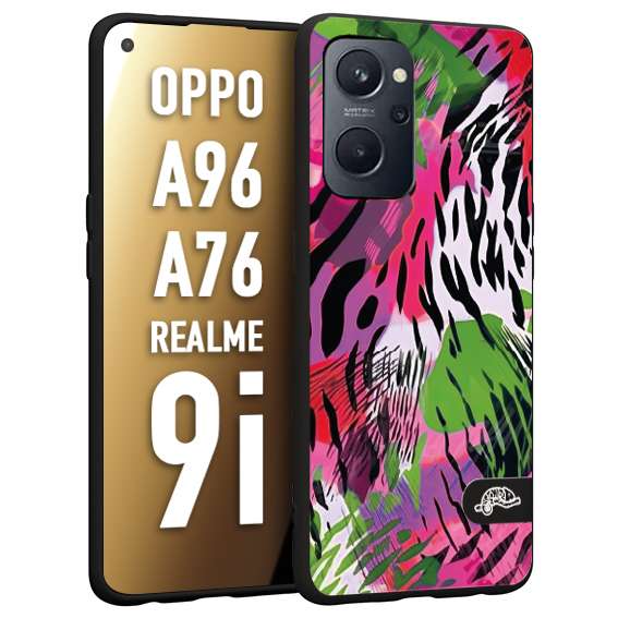 CUSTOMIZZA - Custodia cover nera morbida in tpu compatibile per Oppo Realme 9i - A96 - A76 leopardato tigrato tiger colorata summer color verde fucsia