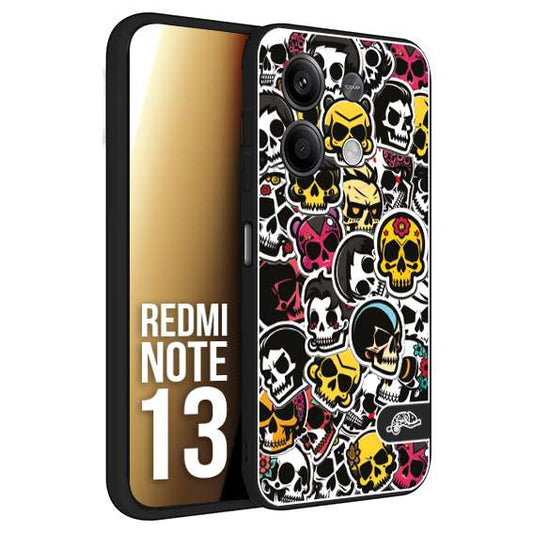 CUSTOMIZZA - Custodia cover nera morbida in tpu compatibile per Xiaomi Redmi Note 13 sticker bomb teschi colorati adesivi skulls skater snowboard