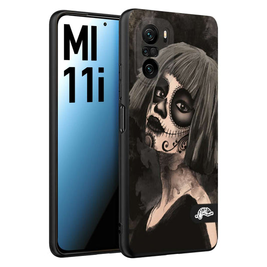 CUSTOMIZZA - Custodia cover nera morbida in tpu compatibile per Xiaomi Mi 11i chicana messicana dea de la muerte donna santa tattoo disegnata