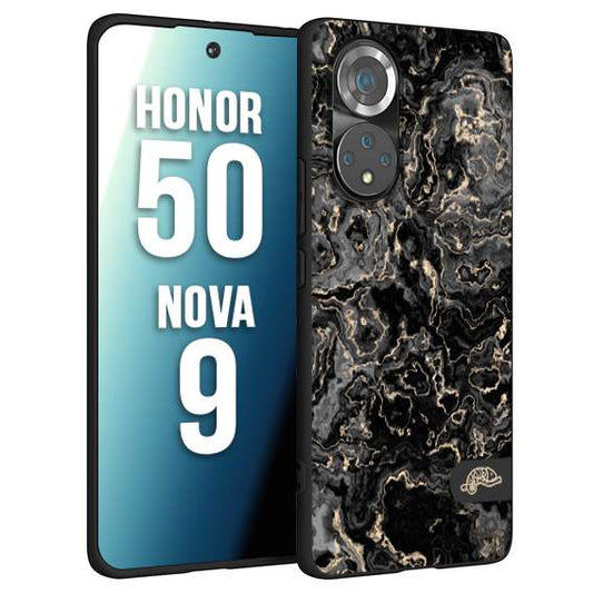 CUSTOMIZZA - Custodia cover nera morbida in tpu compatibile per Huawei Nova 9 - Honor 50 effetto marmo marble nero black venature dorato pietra