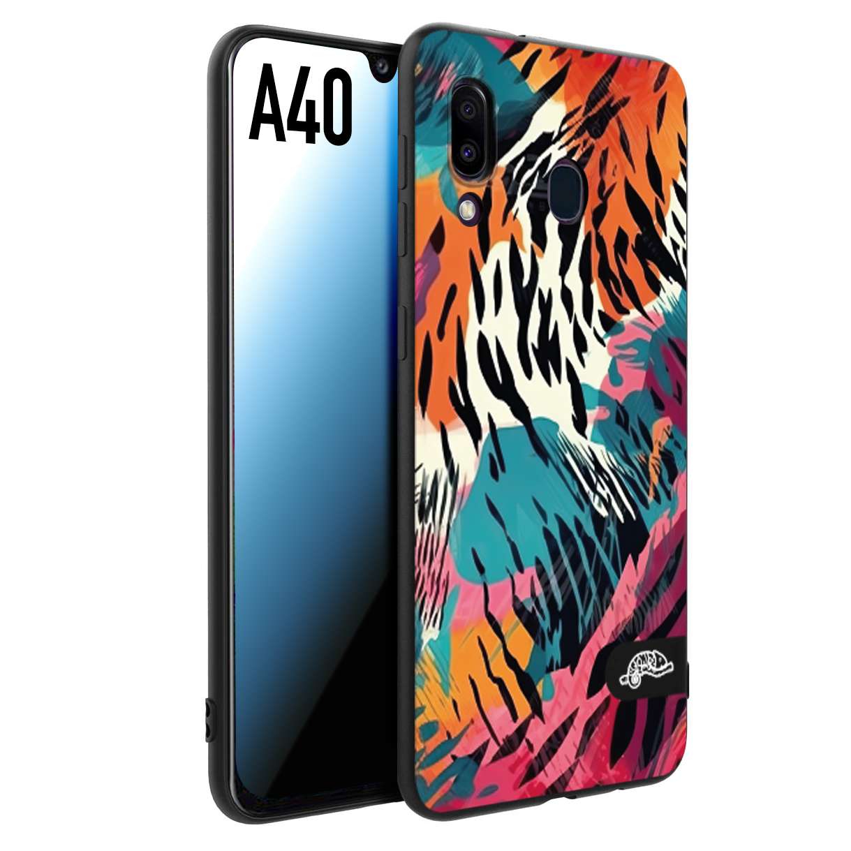 CUSTOMIZZA - Custodia cover nera morbida in tpu compatibile per Samsung A40 leopardato maculato tigrato tiger colorata summer color