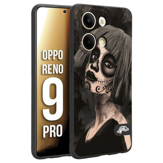 CUSTOMIZZA - Custodia cover nera morbida in tpu compatibile per Oppo Reno 9 PRO chicana messicana dea de la muerte donna santa tattoo disegnata