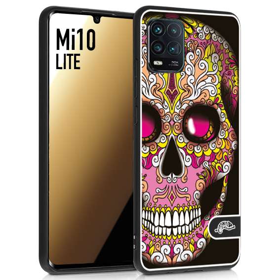 CUSTOMIZZA - Custodia cover nera morbida in tpu compatibile per Xiaomi Mi 10 LITE teschio messicano Mexican skull rosa gialla