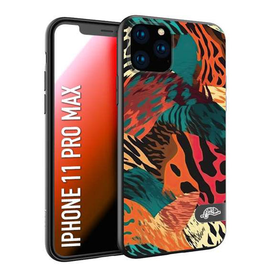 CUSTOMIZZA - Custodia cover nera morbida in tpu compatibile per iPhone 11 PRO MAX leopardato tigrato tiger colorata summer arancio verde fucsia