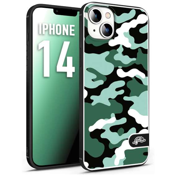 CUSTOMIZZA - Custodia cover nera morbida in tpu compatibile per iPhone 14 camouflage mimetico militare verde green