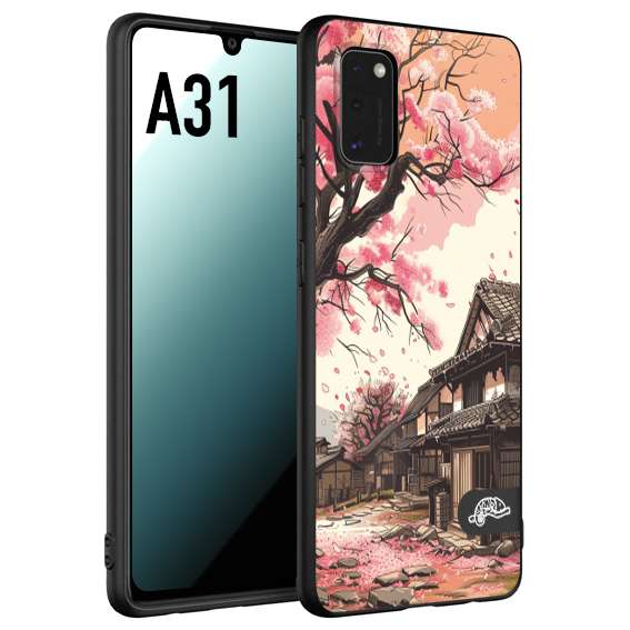 CUSTOMIZZA - Custodia cover nera morbida in tpu compatibile per Samsung A31 casa giapponese rosa ciliegio in fiore disegnata tattoo