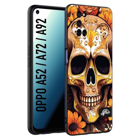 CUSTOMIZZA - Custodia cover nera morbida in tpu compatibile per Oppo A52 - A72 - A92 teschio messicano colorato dorato fiori tattoo disegnato