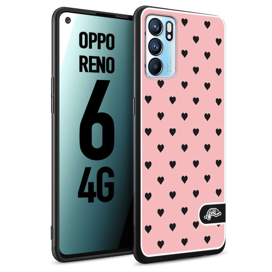 CUSTOMIZZA - Custodia cover nera morbida in tpu compatibile per Oppo Reno 6 4G cuori pois rosa donna pin up vintage