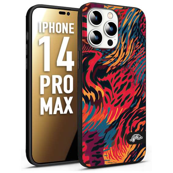 CUSTOMIZZA - Custodia cover nera morbida in tpu compatibile per iPhone 14 PRO MAX leopardato maculato tigrato colorata fiamme rossa blu arancione