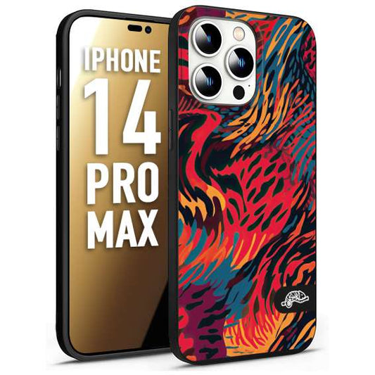 CUSTOMIZZA - Custodia cover nera morbida in tpu compatibile per iPhone 14 PRO MAX leopardato maculato tigrato colorata fiamme rossa blu arancione