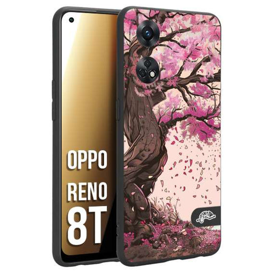 CUSTOMIZZA - Custodia cover nera morbida in tpu compatibile per Oppo Reno 8T giapponese colori morbidi fiori di ciliegio rosa disegnata