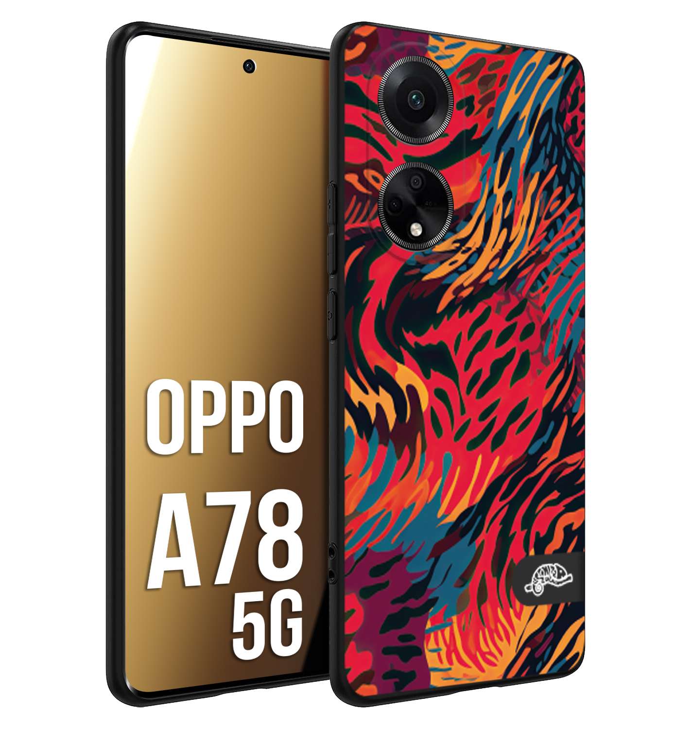 CUSTOMIZZA - Custodia cover nera morbida in tpu compatibile per Oppo A78 5G leopardato maculato tigrato colorata fiamme rossa blu arancione