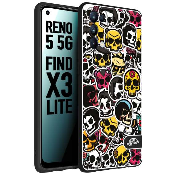 CUSTOMIZZA - Custodia cover nera morbida in tpu compatibile per Oppo Reno 5 5G sticker bomb teschi colorati adesivi skulls skater snowboard