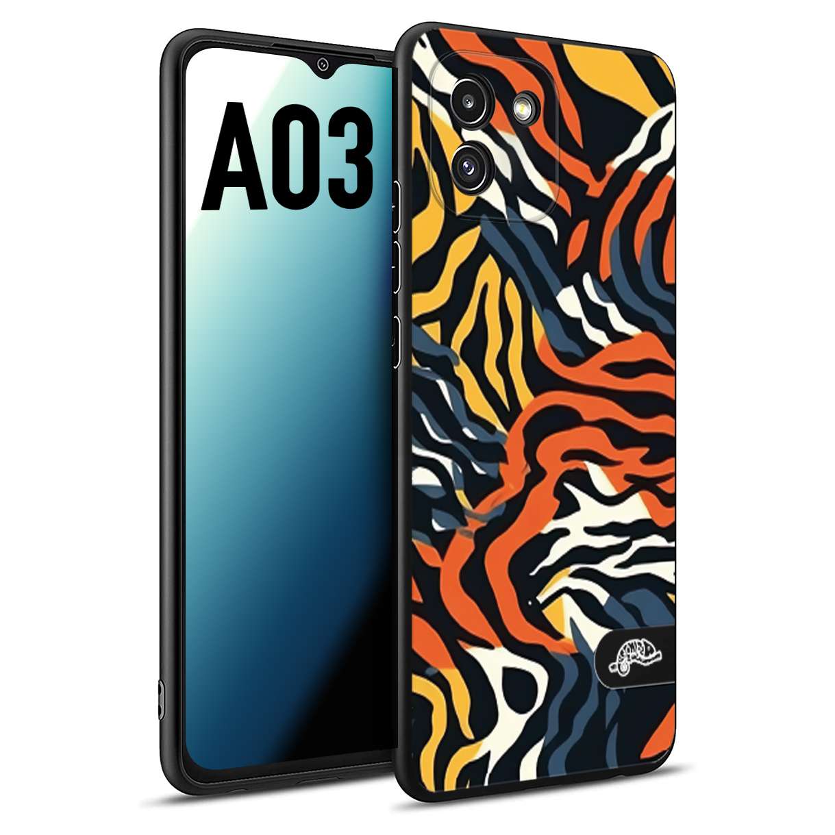 CUSTOMIZZA - Custodia cover nera morbida in tpu compatibile per Samsung A03 leopardato maculato tigrato tiger colorata gialla blu arancio