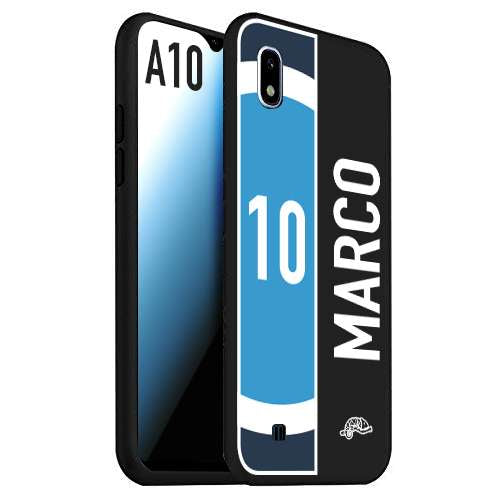 CUSTOMIZZA - Custodia cover nera morbida in tpu compatibile per Samsung A10 personalizzata calcio football nome e numero calciatori biancoazzurri bianco celesti