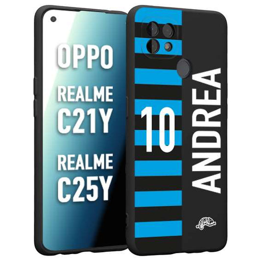 CUSTOMIZZA - Custodia cover nera morbida in tpu compatibile per Oppo Realme C21Y - C25Y personalizzata calcio football nome e numero calciatori nerazzurra