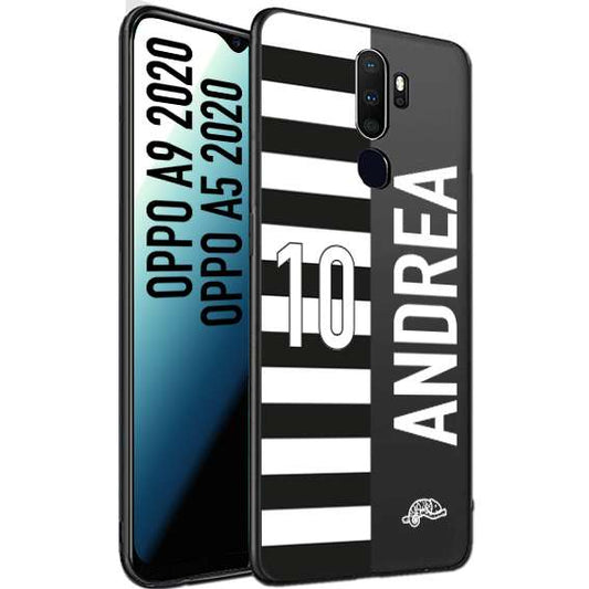 CUSTOMIZZA - Custodia cover nera morbida in tpu compatibile per Oppo A9 2020 - A5 2020 personalizzata calcio football nome e numero calciatori bianconera