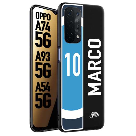 CUSTOMIZZA - Custodia cover nera morbida in tpu compatibile per Oppo A74 5G - A93 5G - A54 5G personalizzata calcio football nome e numero calciatori biancoazzurri bianco celesti